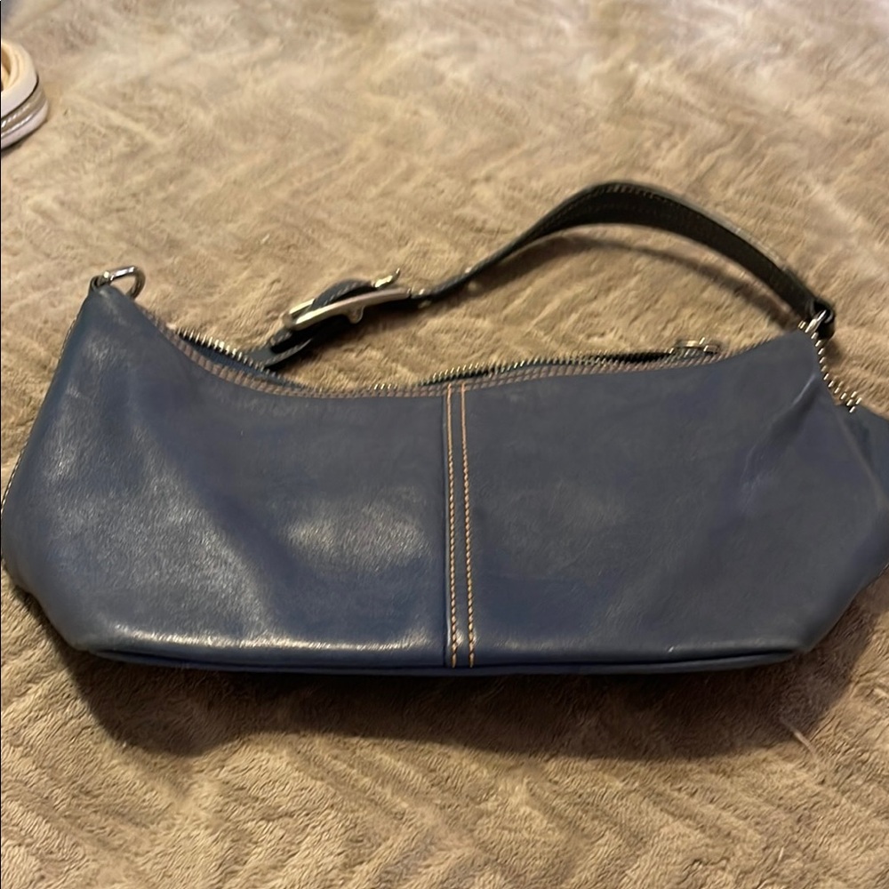 Coach Blue Leather Shoulder Bag with Crescent Shape